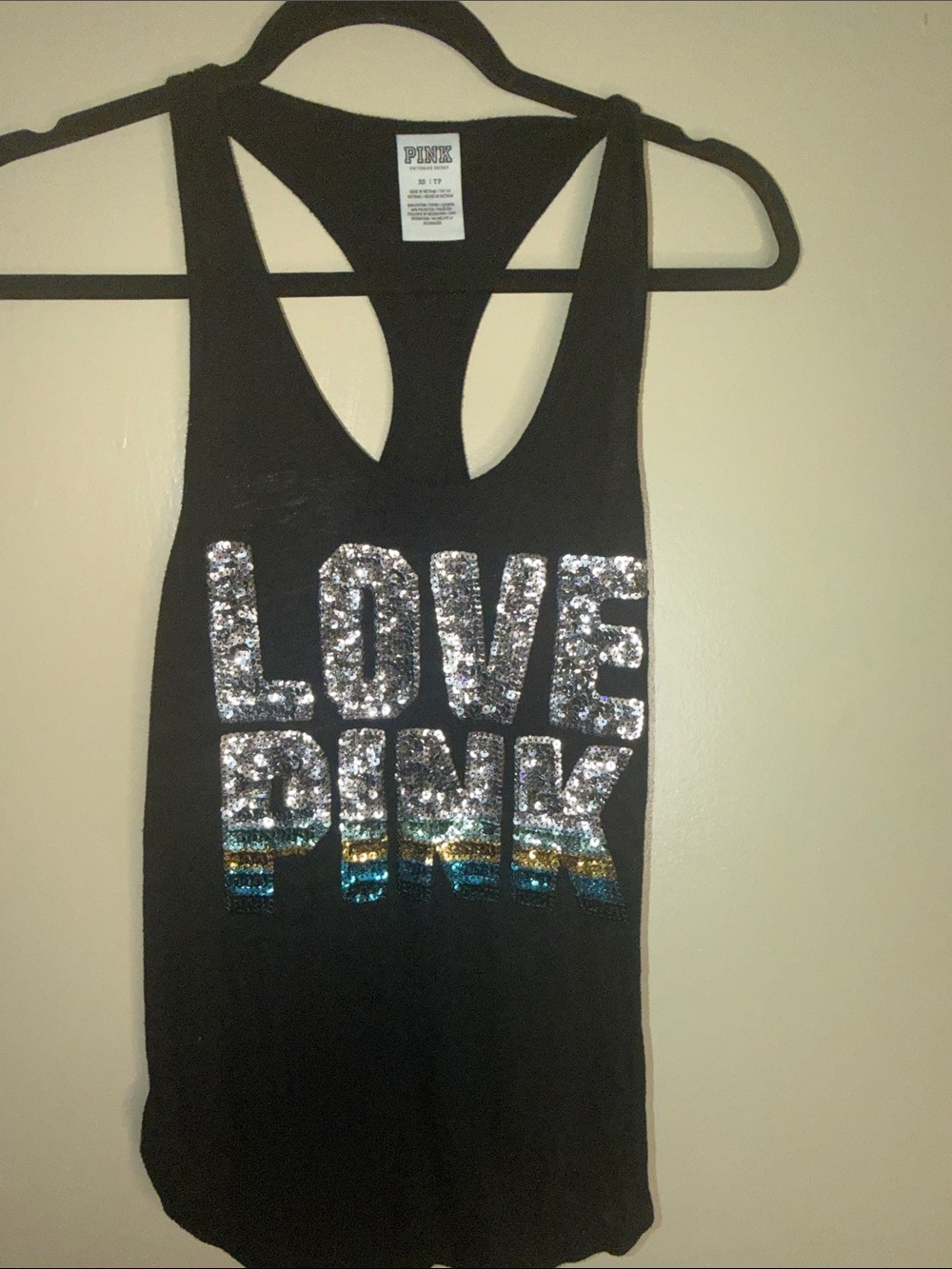 Y2K PINK Victoria's Secret Black Sequin 'LOVE PINK' Racerback Tank